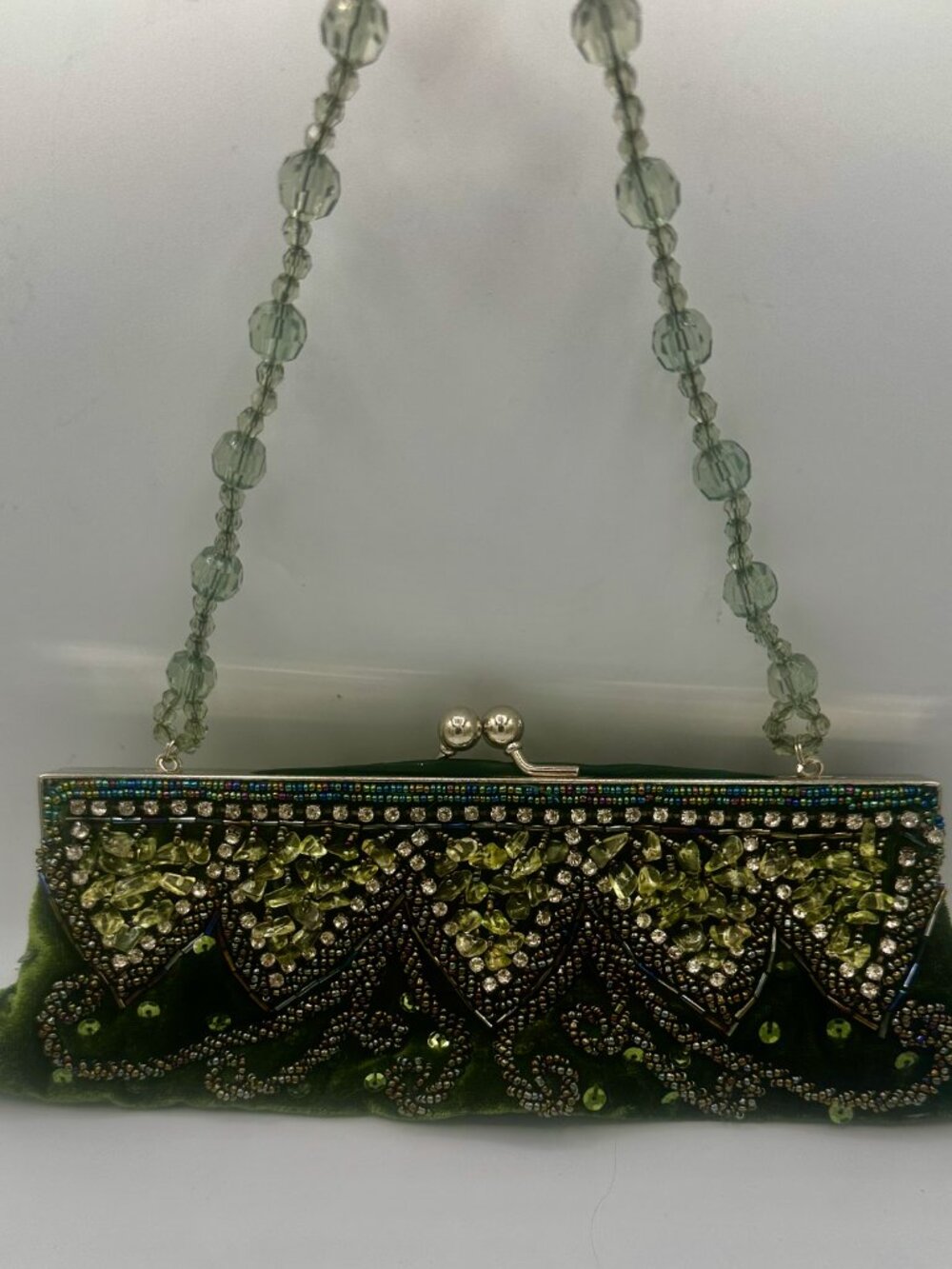 Y2K Cotton Productions Green Velvet Beaded Jeweled Evening Bag Purse